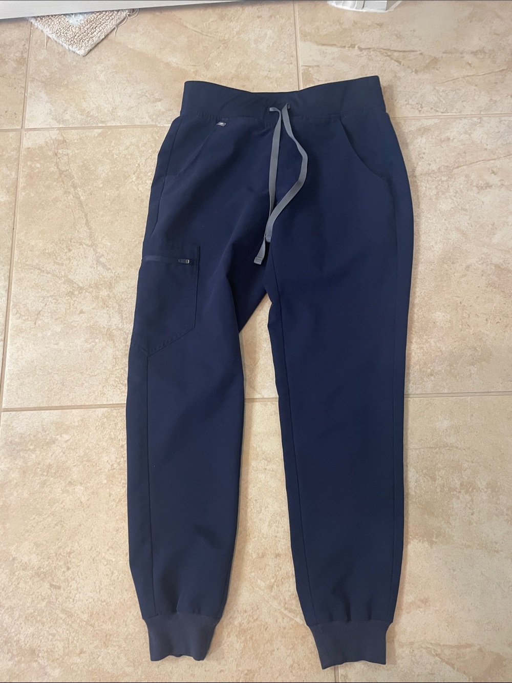 Figs Navy Blue Track Jogger Pants with Gray Drawstring